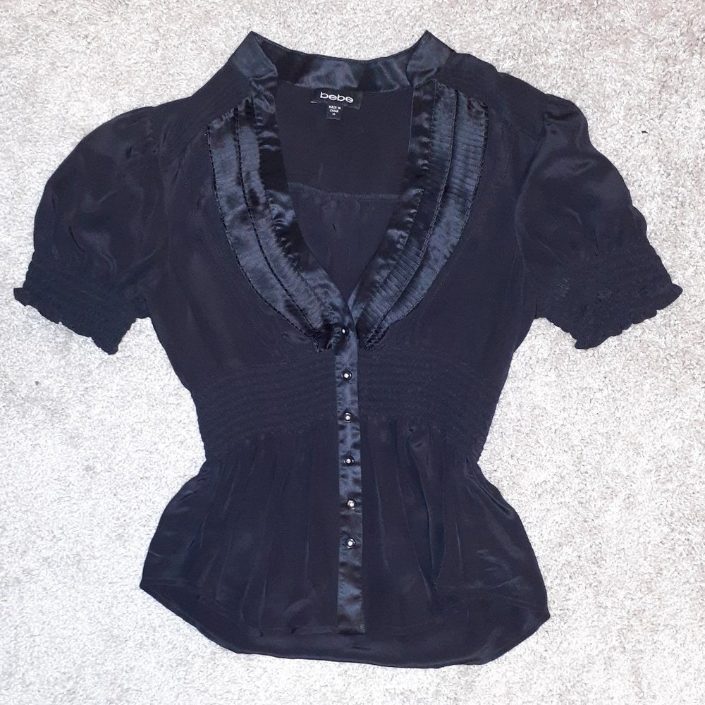 bebe Black Satin Blouse